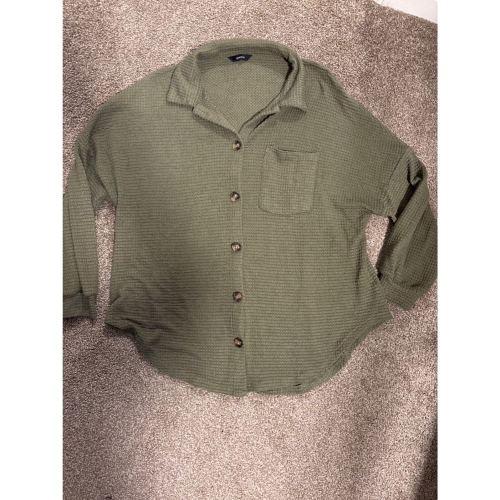 Dokotoo Waffle Knit Shirt Womens Large Olive Green Excellent Button Down Shacket